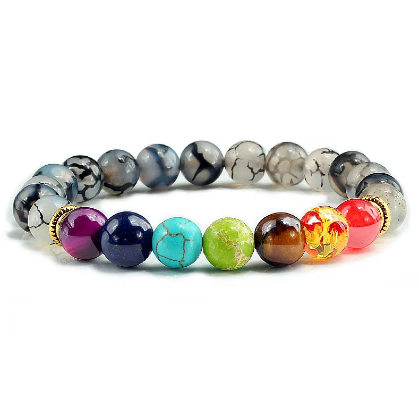 pulsera de 7 chakras, cuentas de ágata, cristal gris - Mundo Tibet