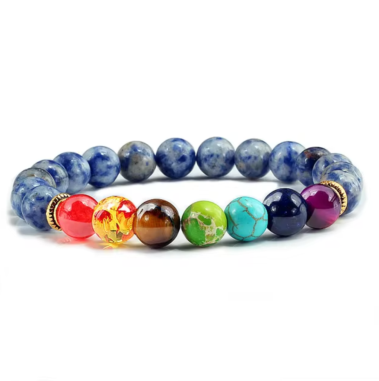pulsera de 7 chakras, piedra de ágata, cristal azul, Mundo Tibet