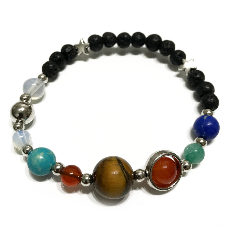 pulsera de 7 chakras, sistema solar, navgraha, plata - Mundo Tibet