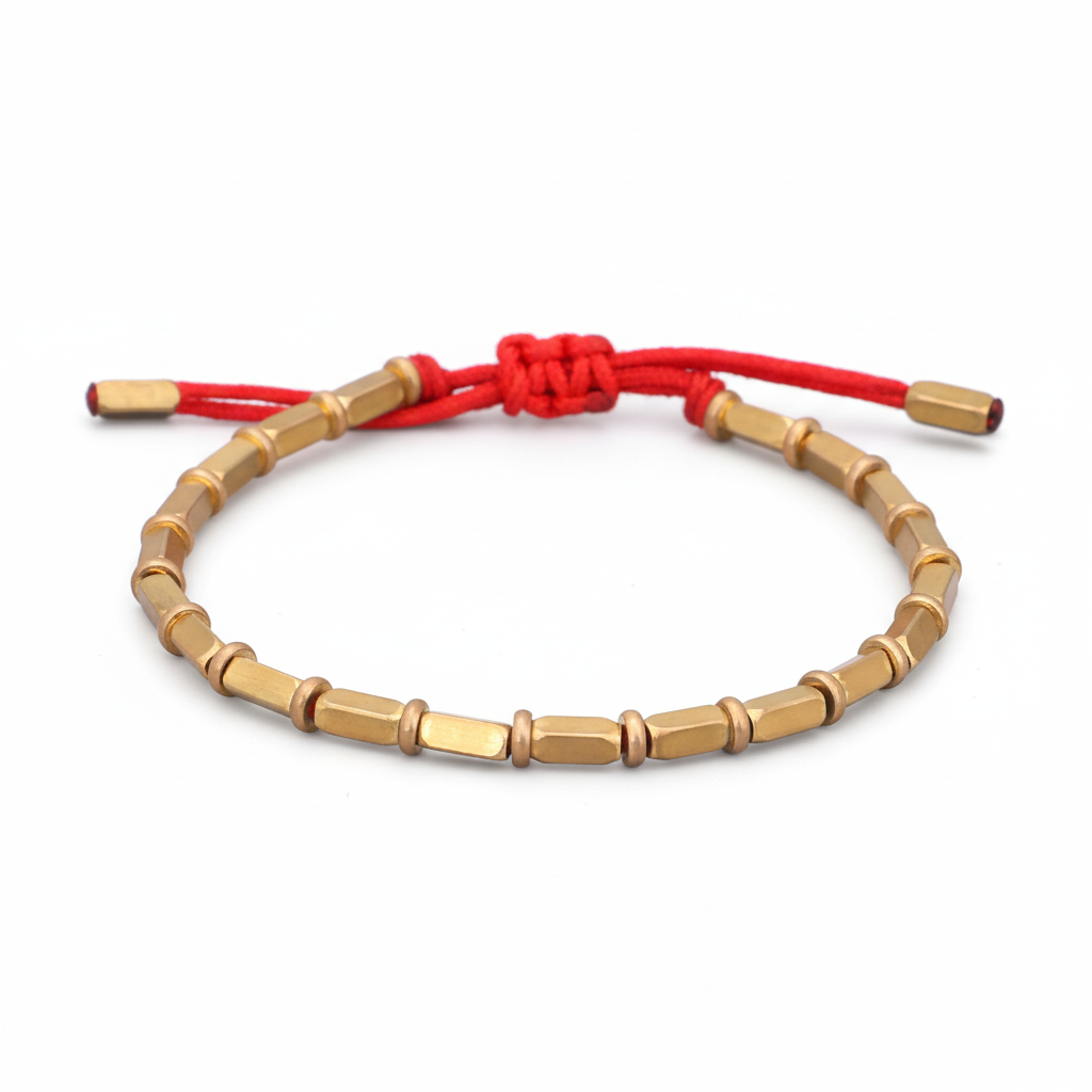 pulsera tibetana de armonía y protección, hecha de cobre dorado - Rojo - Mundo Tibet