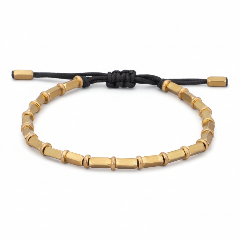 pulsera tibetana de cobre dorado y negro, armonía y protección - Mundo Tibet