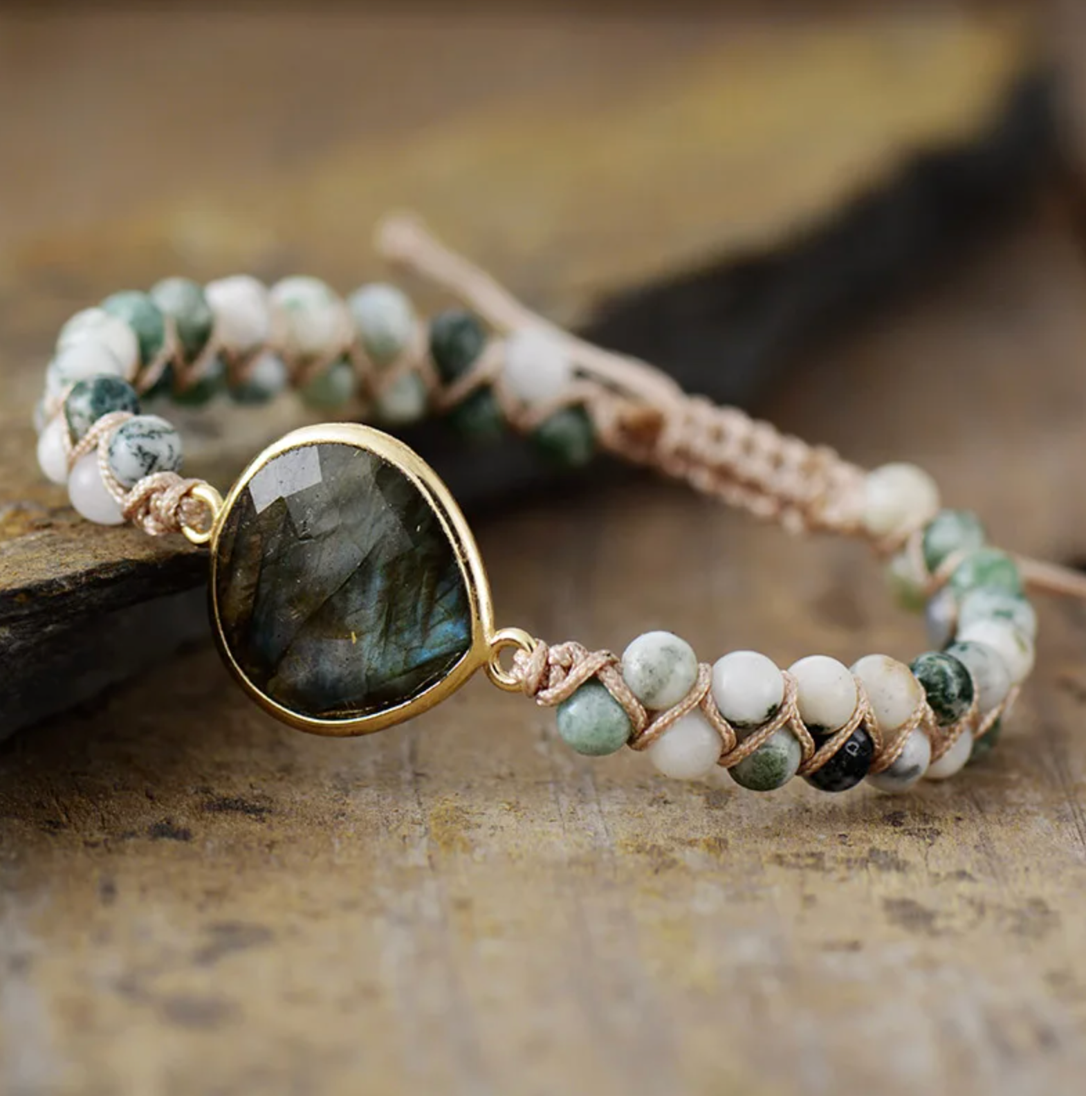 pulsera tibetana de labradorita y onix - Mundo Tibet