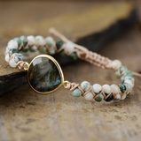 pulsera tibetana de labradorita y onix - Mundo Tibet
