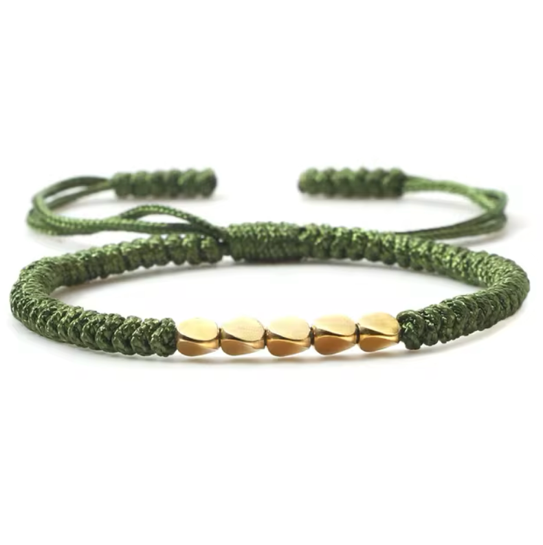 pulsera tibetana de buena suerte, hecha en oro con cuentas de cobre - Mundo Tibet