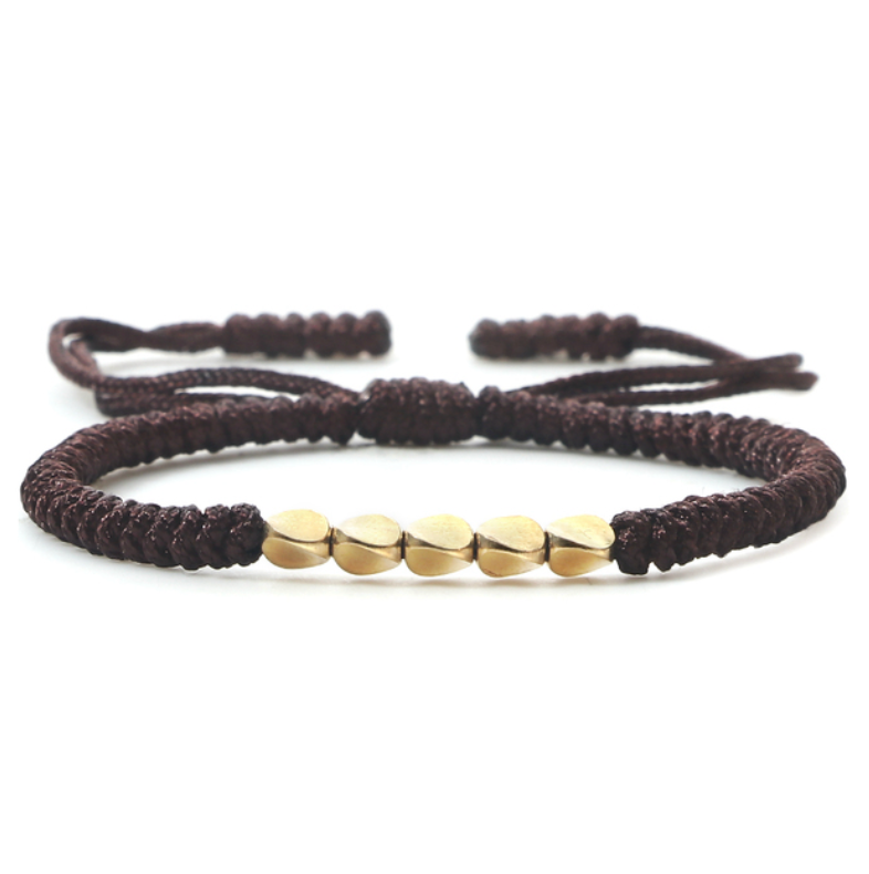 pulsera tibetana de buena suerte, hecha en oro con cuentas de cobre marrón - Mundo Tibet