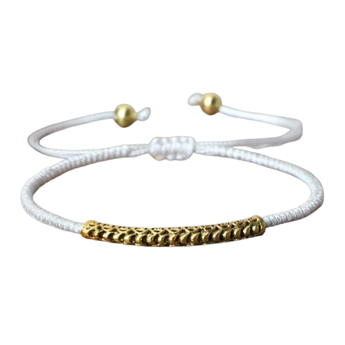 pulsera tibetana budista trenzada a mano, símbolo de buena suerte, blanca - Mundo Tibet