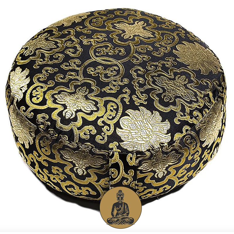 Almohada de Meditación Negra Flor de Loto Dorada