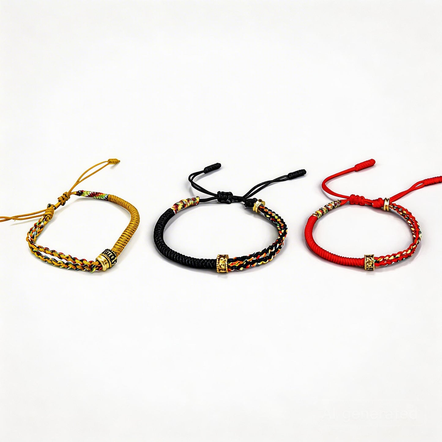 Lot de 3 bracelets porte-bonheur mantra noir, rouge et doré