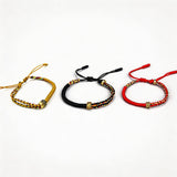 Lot de 3 bracelets porte-bonheur mantra noir, rouge et doré