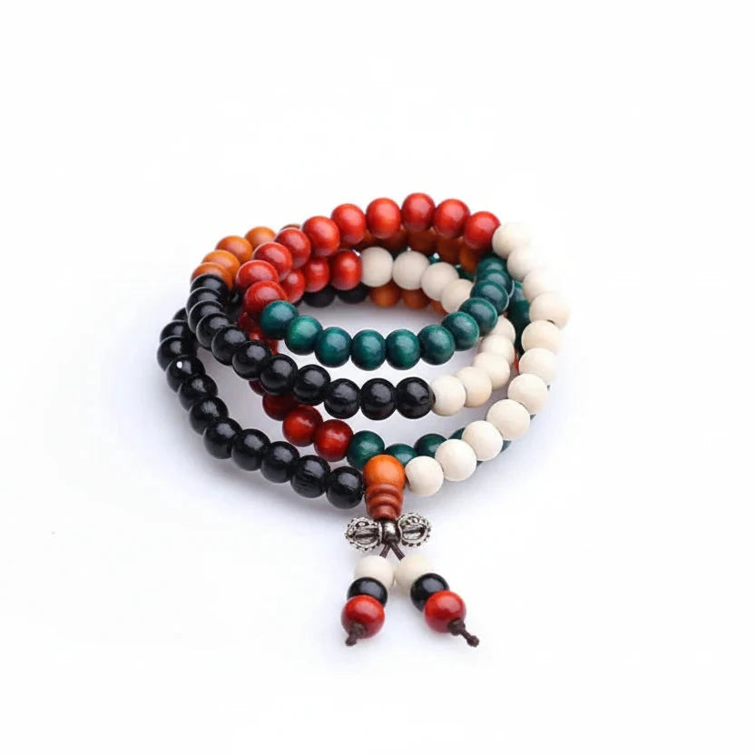 mala de 108 cuentas de madera de sándalo multicolor - Mundo Tibet