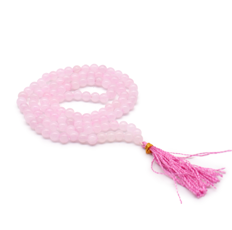 collar tibetano de 108 cuentas de cuarzo rosa - Mundo Tibet