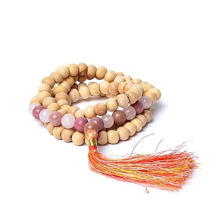 mala de tulsi, cuarzo rosa y amatista - Mundo Tibet