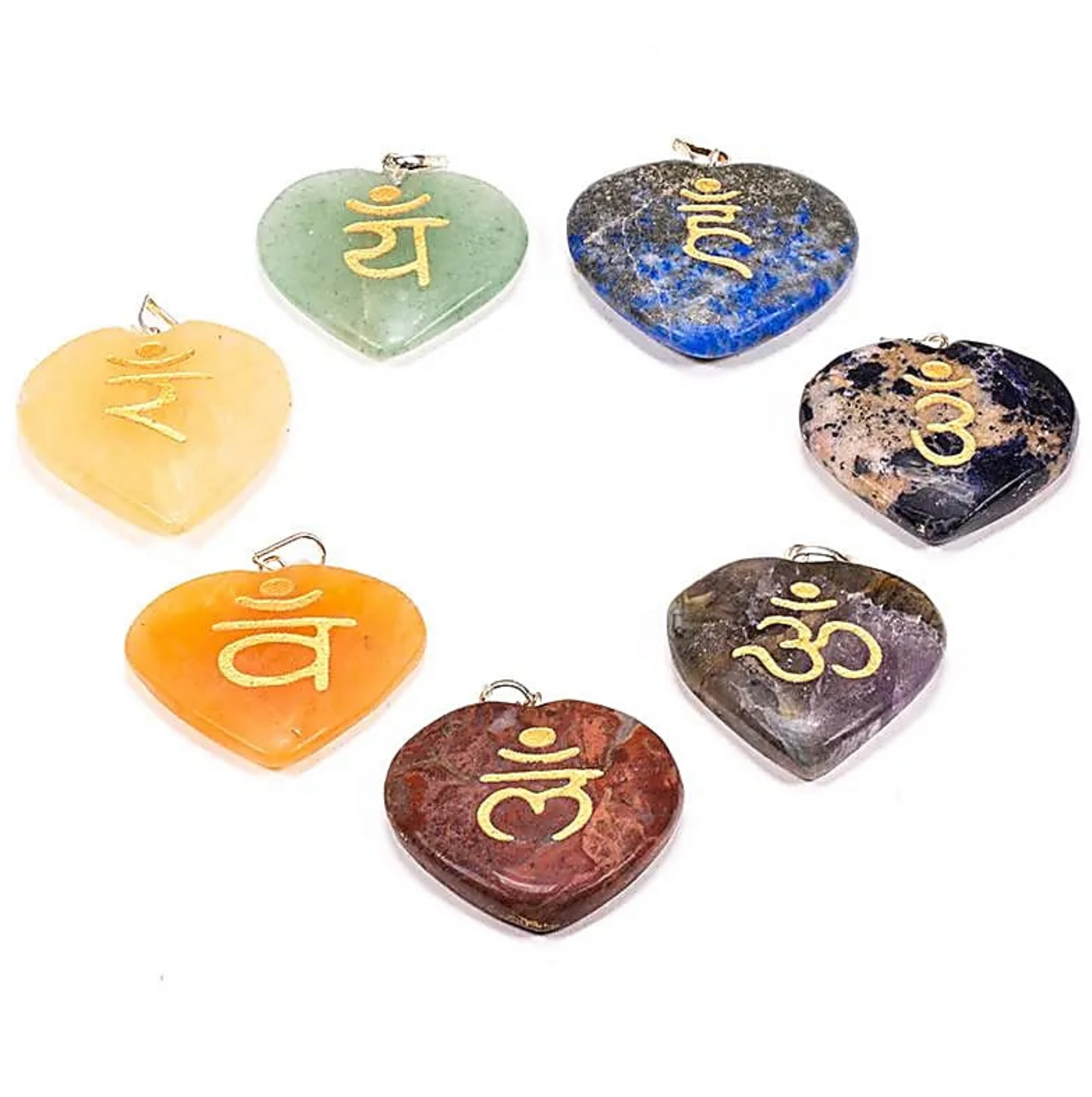 collar colgante con forma de corazón y chakras sánscritos - Mundo Tibet
